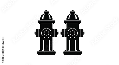 Two black silhouettes of fire hydrants against a white background