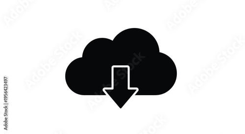 Black cloud icon with a downward pointing arrow representing data transfer