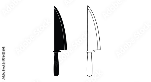 Two kitchen knives one solid black and one outlined in white