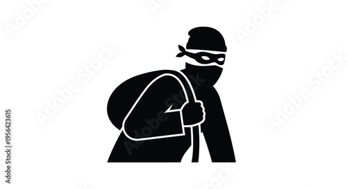 Silhouette of a masked figure with a backpack appearing suspicious