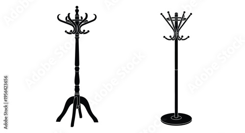 Two black coat racks depicted in a simple graphic illustration