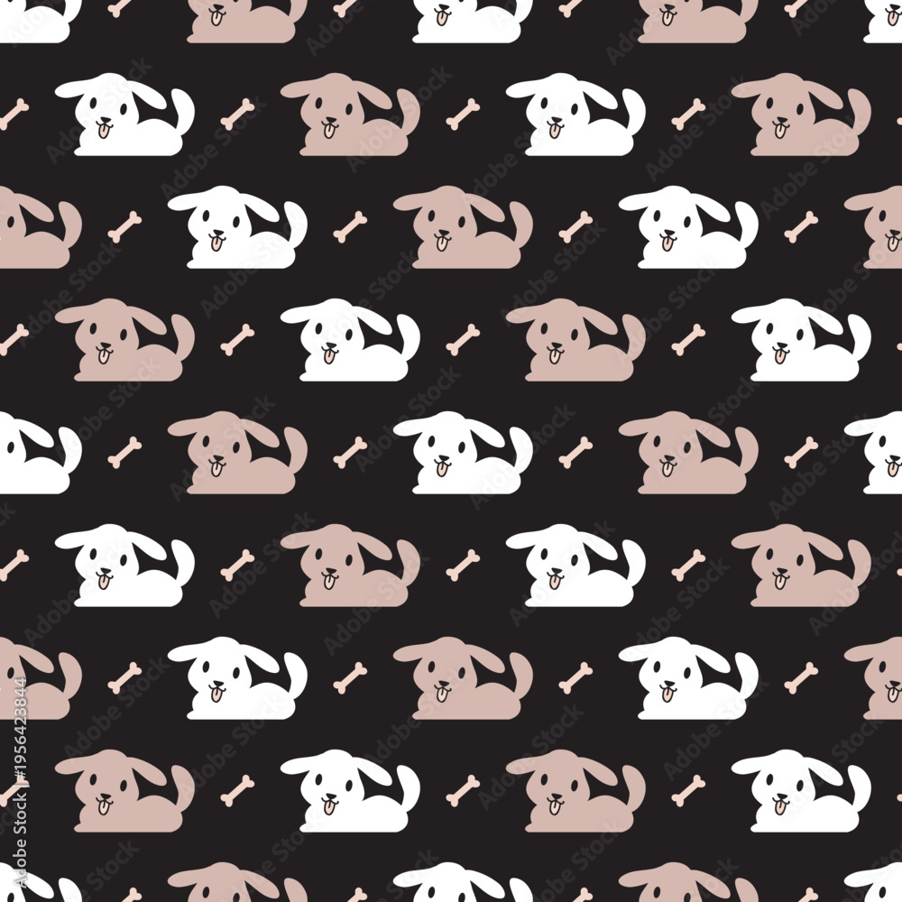 Fototapeta premium Playful Dog Pet and Bone Seamless Pattern. Seamless vector pattern ideal for pet-themed products, dog lover designs, fabric prints, packaging, and playful decor.