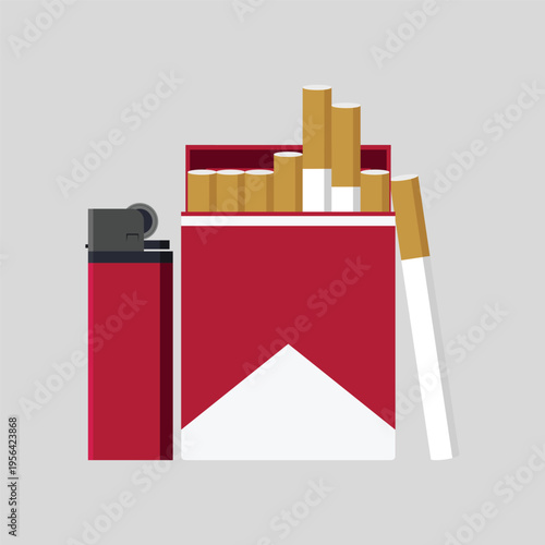 Lighters and tobacco cigarettes vector smoking illustration