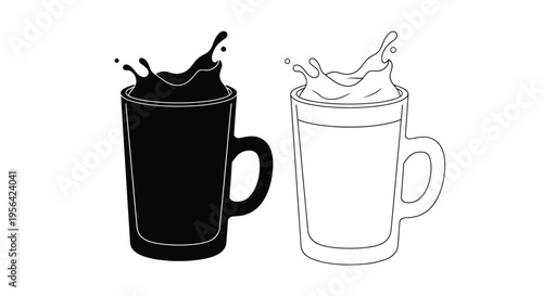 Two contrasting cups filled with liquid showing spilling and splashing