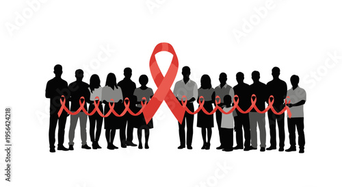 Group of People Holding Red Awareness Ribbons.