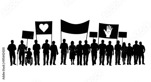 Group of People Holding Signs and Flags.