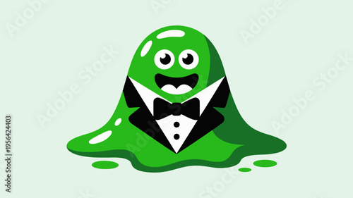 Green blob monster in formal wear – Ideal for fun corporate mascots, sticker designs, or creative agency assets.