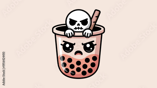Adorable boba drink with annoyed skeleton friend – Suitable for gift wrap, decorative phone cases, or fun lifestyle content.