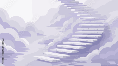 Floating marble stairs in lavender dreamscape – Ideal for meditation apps, surreal art projects, or wellness branding.