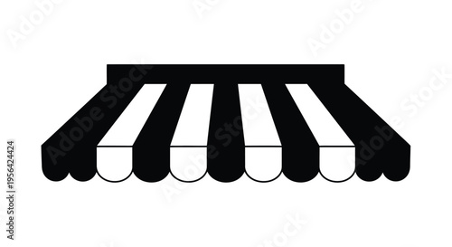 Simple black and white illustration of a striped awning or canopy