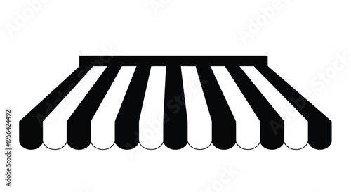 Simple black and white illustration of a striped awning