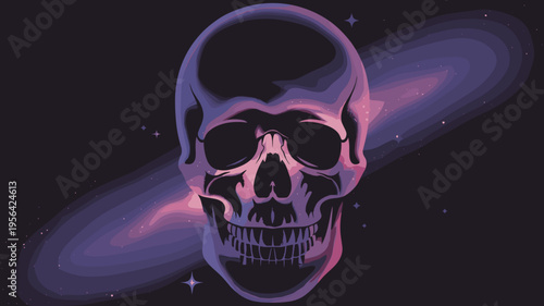 Purple cosmic skull nebula illustration – Perfect for mystical branding, heavy metal art, or space documentaries.