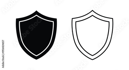 Two shield icons one filled black and one outlined in white