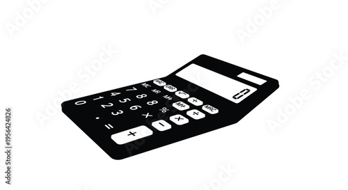 A black and white illustration of a standard electronic calculator