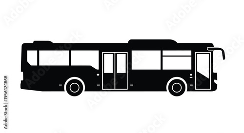 Simple black silhouette of a city bus viewed from the side