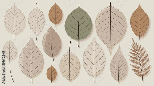 Dried leaf specimens in muted earth tones – Perfect for nature-inspired branding, wellness blogs, or eco-friendly decor.