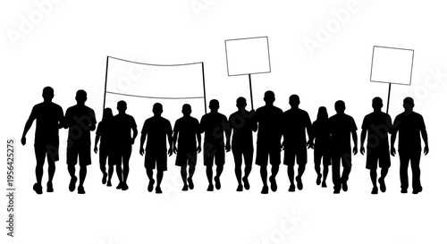Group of People Silhouettes with Signs.