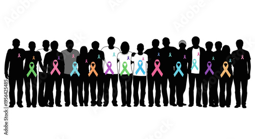 Group of People Wearing Colorful Ribbons.