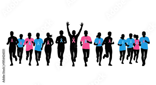 Group of Runners in Motion Silhouettes.