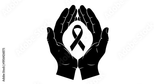 Hands Holding Awareness Ribbon Symbol Support.