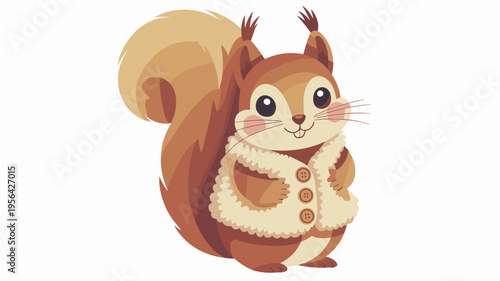 Cute vector squirrel in sherpa vest – Ideal for woodland nursery art, children's book illustrations, or whimsical winter branding.
