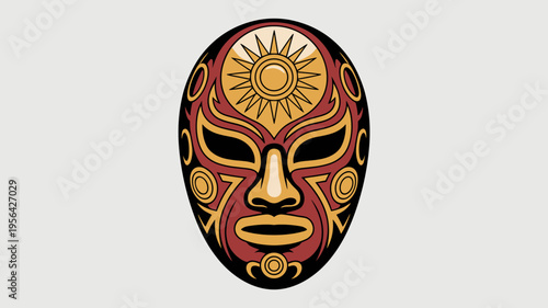 Professional wrestling mask with geometric sun rays – Suitable for gaming avatars, competitive sports media, or ethnic art inspired design.