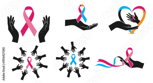 Hands Holding Awareness Ribbons for Cancer Support.