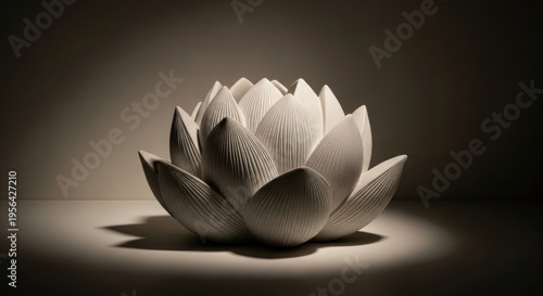 Elegant white lotus flower sculpture with detailed petals and soft lighting
