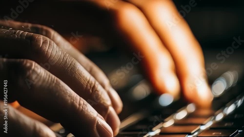Closeup Hands Playing Piano Keyboard Music.