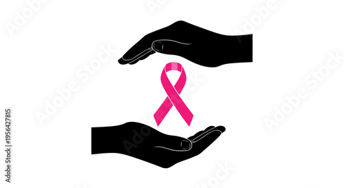 Hands Holding Pink Breast Cancer Awareness Ribbon.