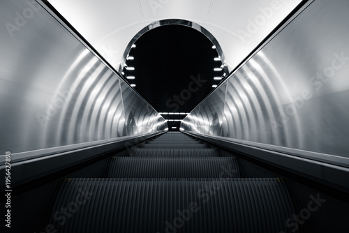 Upward escalator in modern subway station