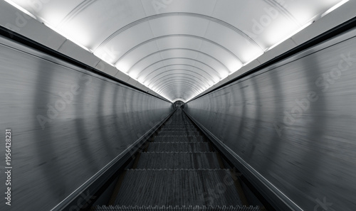 Ultra wide view of a Subway escalator. 