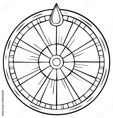 Stylized Round Wheel Symbol with Drop Design: Circular Shape and Lines Graphic Element