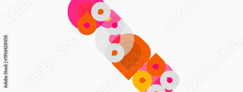 Abstract colorful circles overlap, creating playful design. Soft pinks, oranges, whites dominate composition. Minimalist aesthetic.