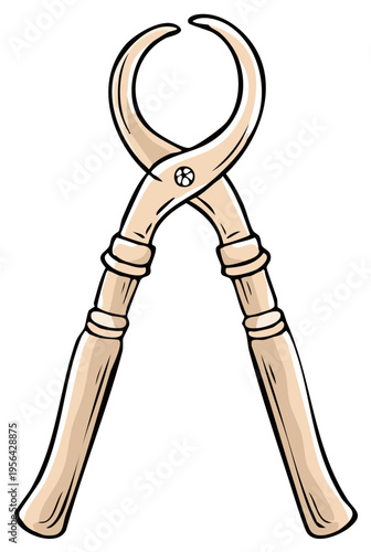 Vintage dental forceps cartoon illustration of an antique medical extraction tool