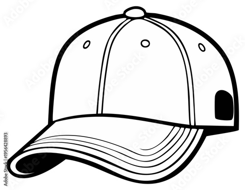 Classic baseball cap black and white line art illustration for sports and fashion design