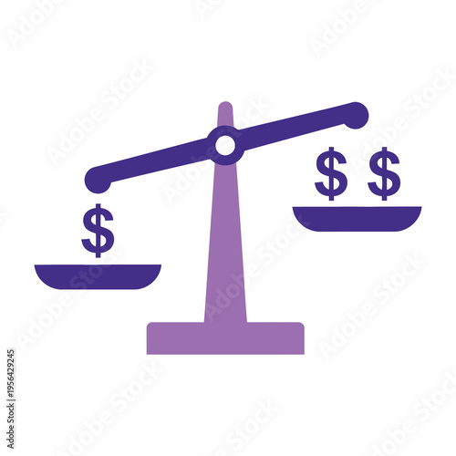 Balance scale with dollar signs on both sides