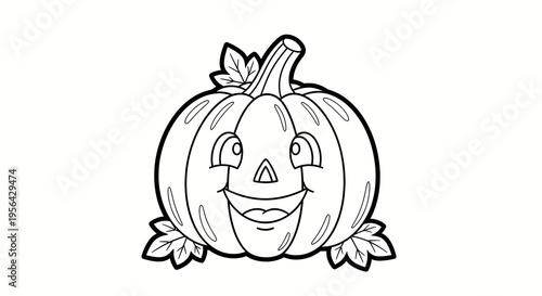 smiling jack o lantern pumpkin face with leaves for halloween decoration design
