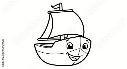 smiling sailboat cartoon illustration for kids