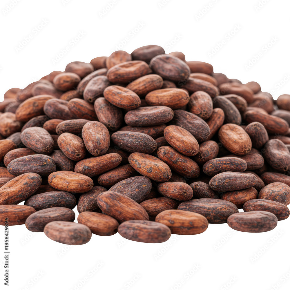 Obraz premium Pile of raw cocoa beans isolated on transparent background
