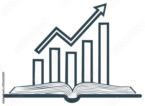 Financial literacy and business education concept with a growth chart rising from an open book