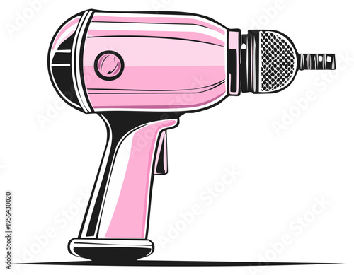 Vintage Pink Hair Dryer Cartoon Illustration for Beauty and Fashion