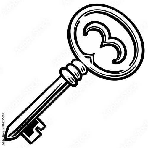 Vintage Key Illustration on White Isolated Background