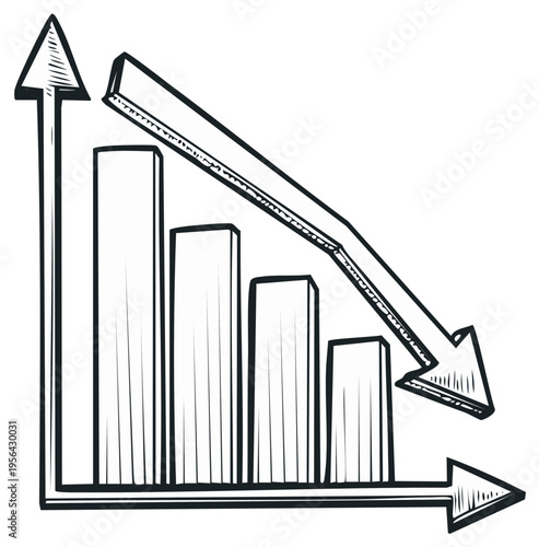 Drawn down arrow graph indicating financial decline and economic downturn