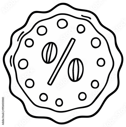 Outline drawing of a pizza shaped percentage symbol for discounts sales promotions and special offers
