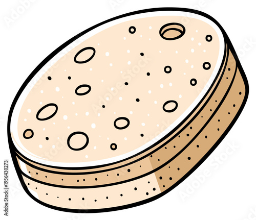 Cartoon illustration of a stack of tasty looking English muffins with holes and spots for breakfast or snack food item