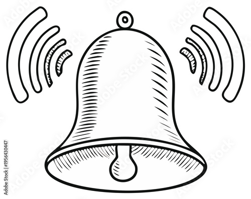 Hand drawn sketch of a ringing bell with sound waves emanating
