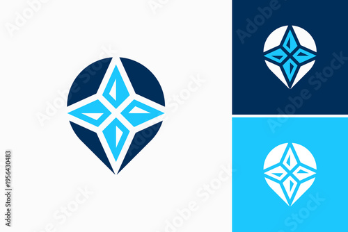 Compass with Pin Location Vector Logo Premium 