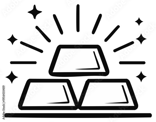 Simple black line art icon of a stack of sparkling gold bars or bullion