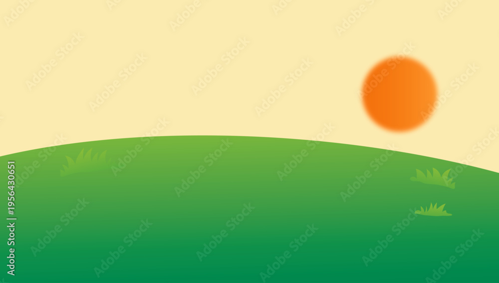 Obraz premium Minimal green landscape hill sunrise vector illustration design element for nature background environment scenery and peaceful outdoor visual composition use